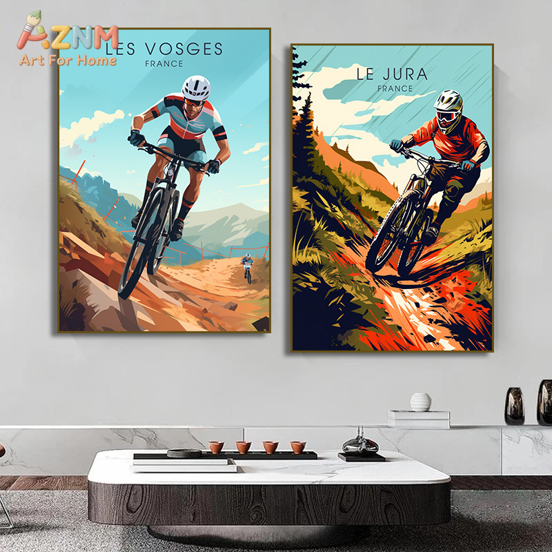 AZNM 빈티지 프랑스 산악 자전거 캔버스 벽 예술 알 - Mountain Biking France 리뷰 및 가격
