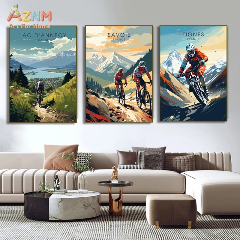 AZNM 빈티지 프랑스 산악 자전거 캔버스 벽 예술 알 - Mountain Biking France 리뷰 및 가격